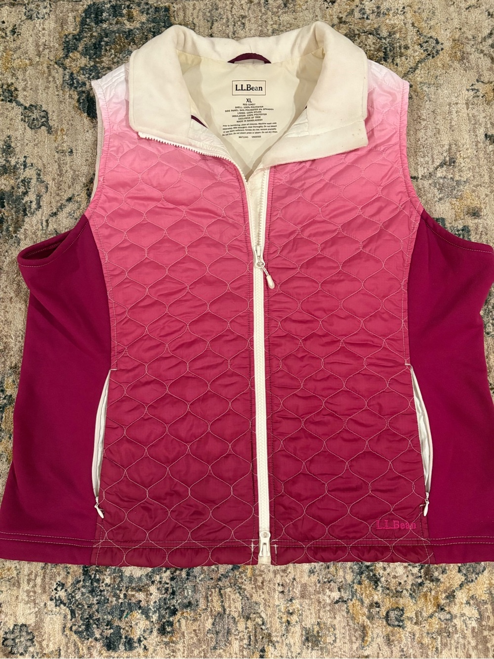 L.L.Bean Quilted Pink Ombre Vest with Cream Trim